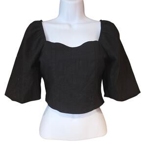 Francesca's black Samantha Puff sleeve cropped top sz XS